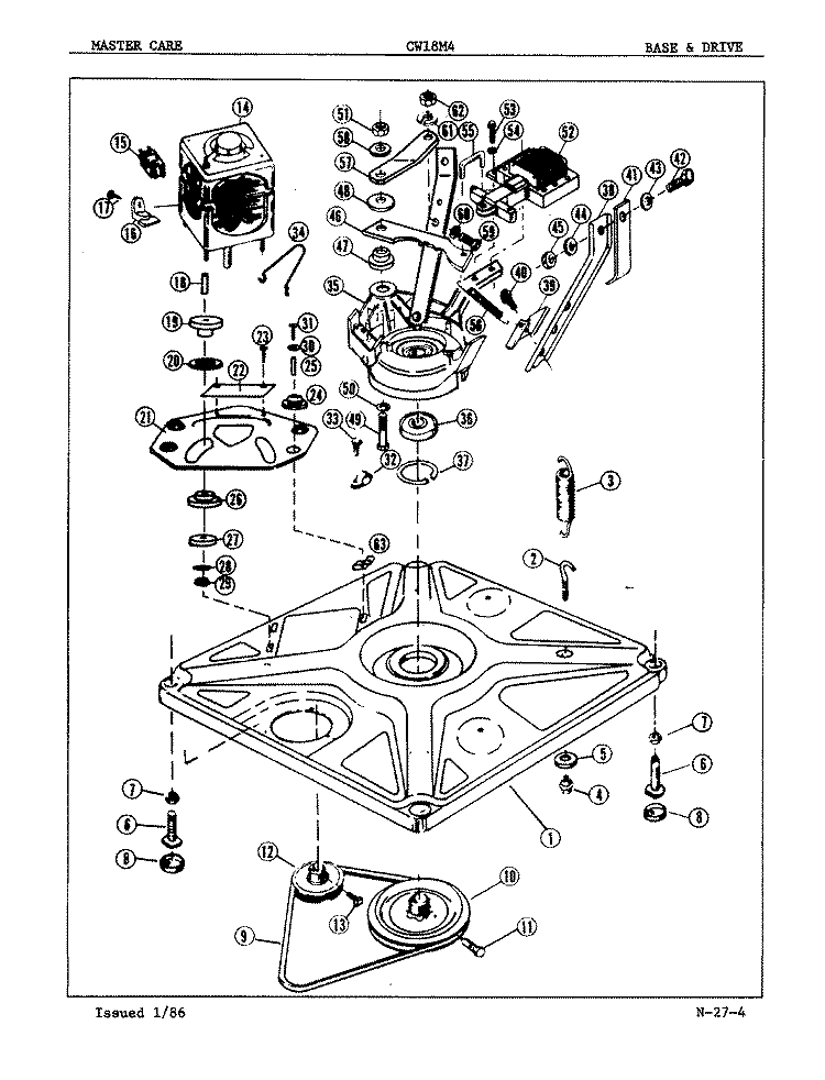 BASE & DRIVE (ORIG. REV. A - B) Diagram and Parts List for CW18M4A  Crosley Washer