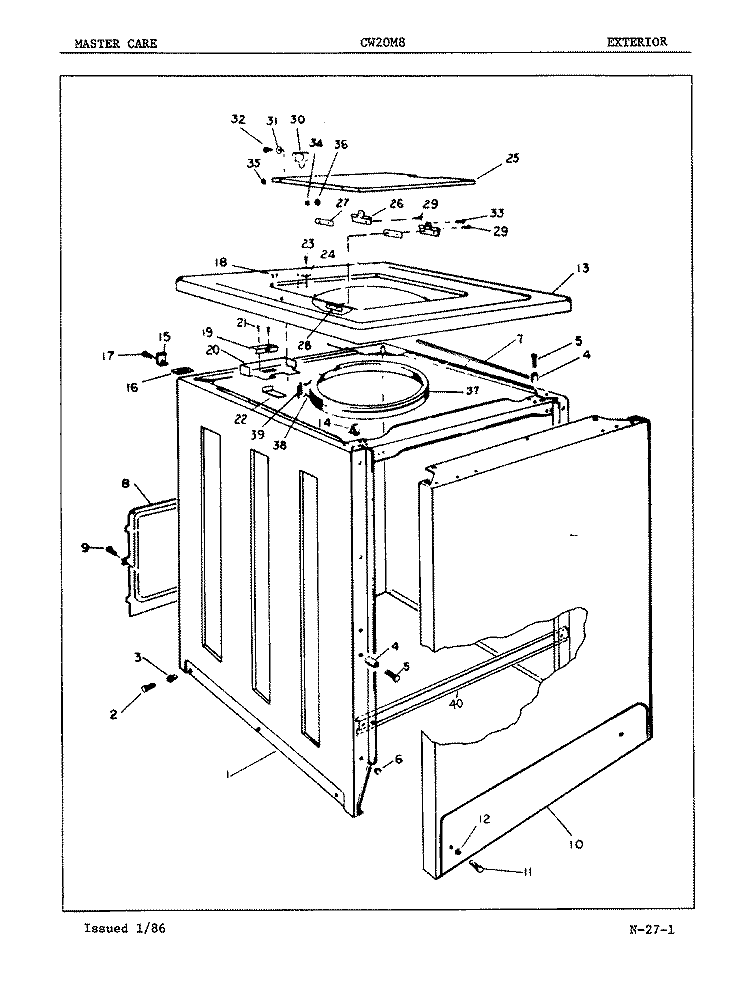 EXTERIOR Diagram and Parts List for CW20M8  Crosley Washer