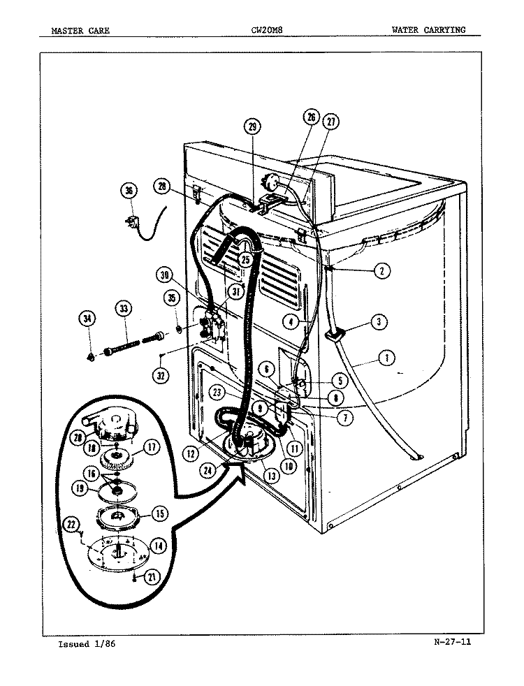 WATER CARRYING Diagram and Parts List for CW20M8H  Crosley Washer