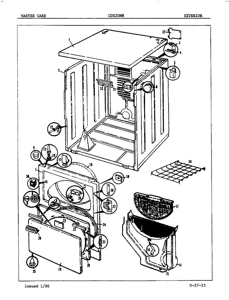 EXTERIOR (ORIG. REV. A - D) Diagram and Parts List for CDE20M8  Crosley Dryer