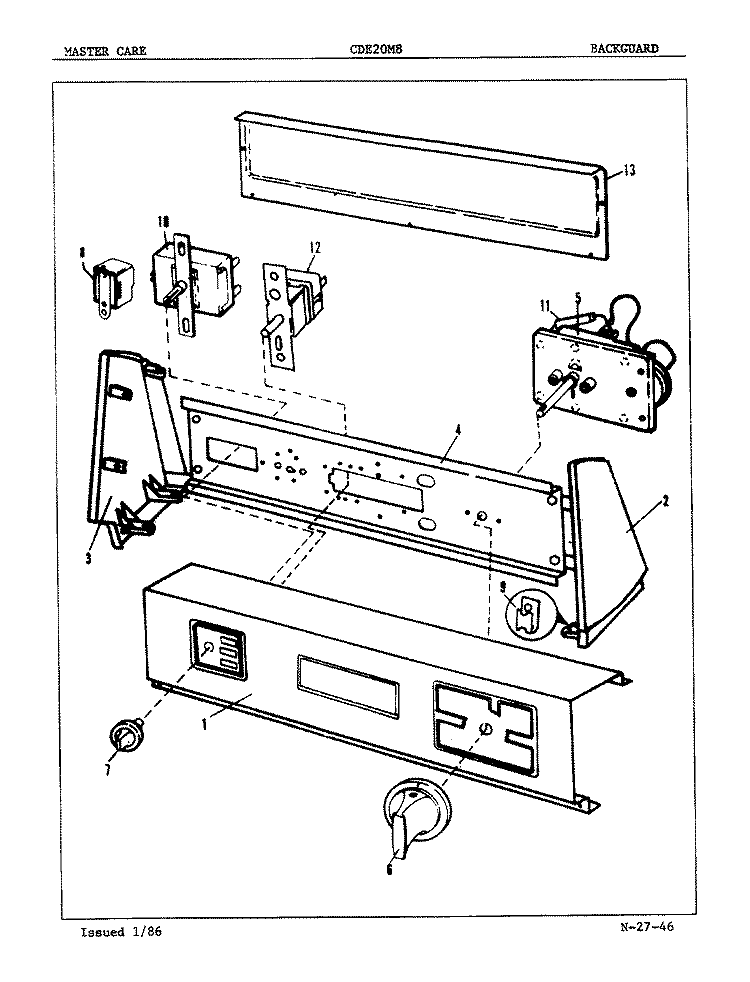 CONTROL PANEL (ORIG. REV. A - D) Diagram and Parts List for CDE20M8A  Crosley Dryer