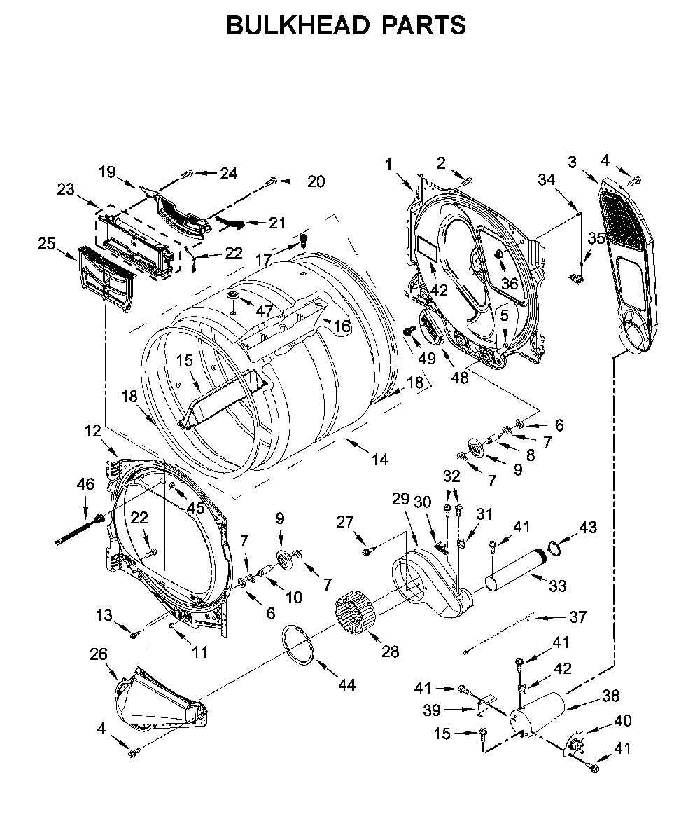 Bulkhead parts Diagram and Parts List for MGD8230HC0  Maytag Dryer