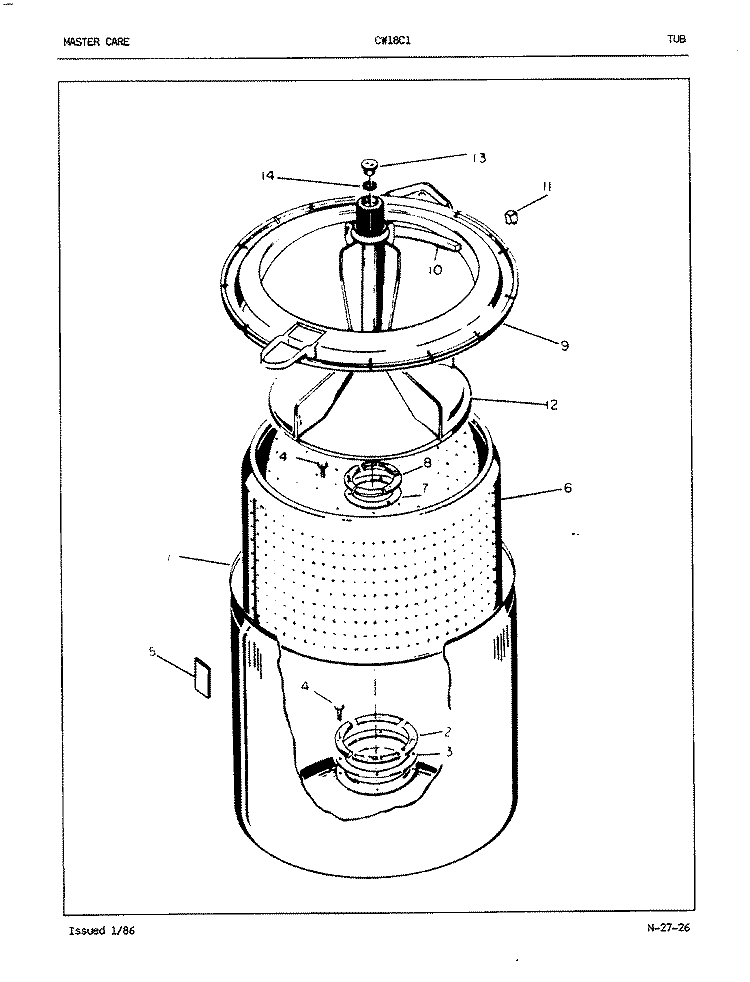 TUB (ORIG. REV. A - B) Diagram and Parts List for CW18C1  Crosley Washer