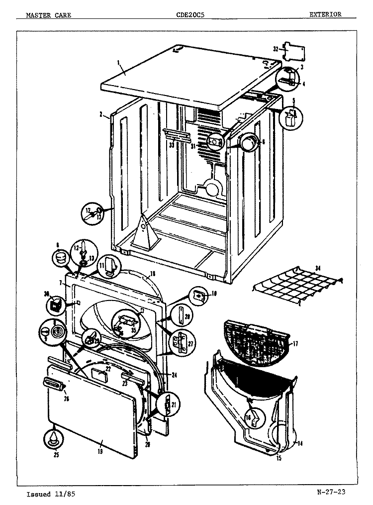 EXTERIOR (ORIG. REV. A - C) Diagram and Parts List for CDE20C5  Crosley Dryer