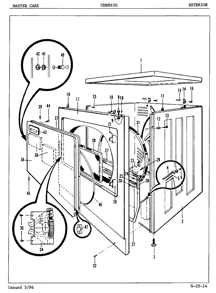 EXTERIOR Diagram and Parts List for CDE8630  Crosley Dryer