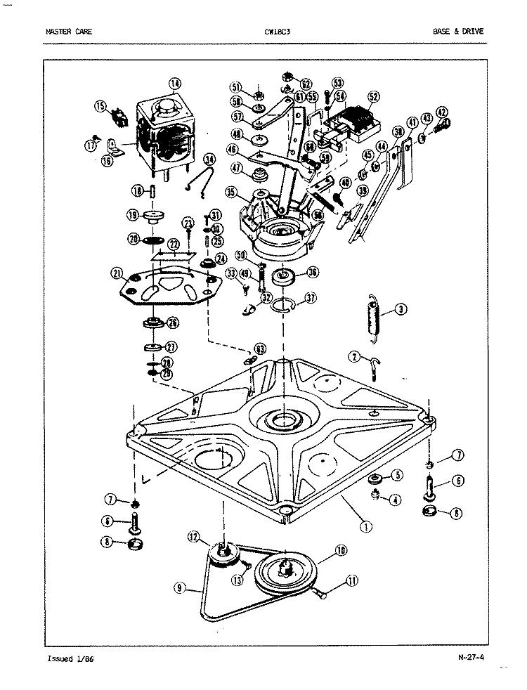 BASE & DRIVE (ORIG. REV. A - B) Diagram and Parts List for CW18C3W  Crosley Washer