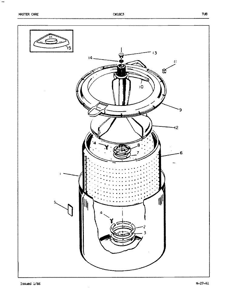 TUB (ORIG. REV. A - B) Diagram and Parts List for CW18C3W  Crosley Washer