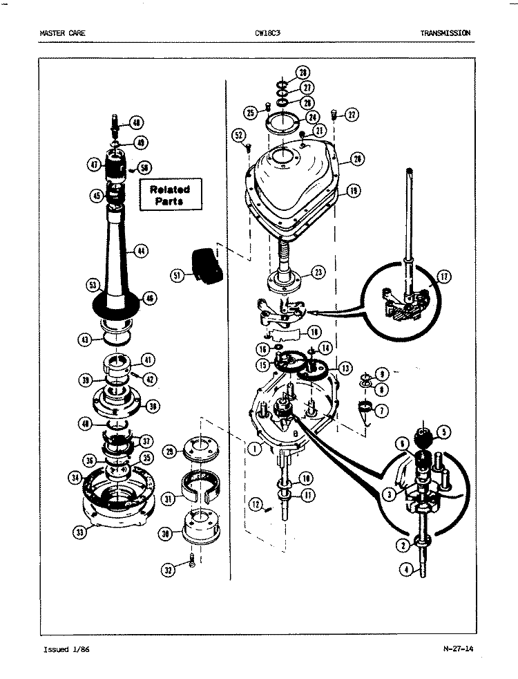 TRANSMISSION (ORIG. REV. A - B) Diagram and Parts List for CW18C3W  Crosley Washer
