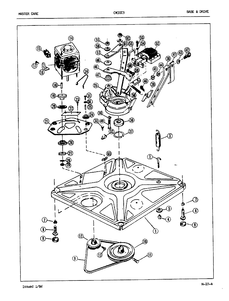 BASE & DRIVE (ORIG. REV. A - B) Diagram and Parts List for CW20C5W  Crosley Washer