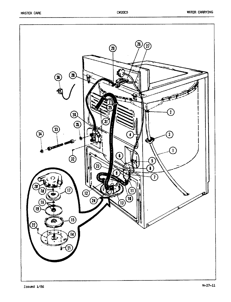 WATER CARRYING (ORIG. REV. A - B) Diagram and Parts List for CW20C5W  Crosley Washer