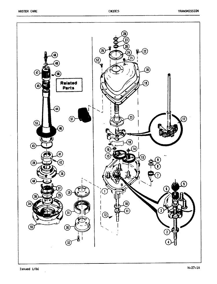 TRANSMISSION (ORIG. REV. A - B) Diagram and Parts List for CW20C5W  Crosley Washer