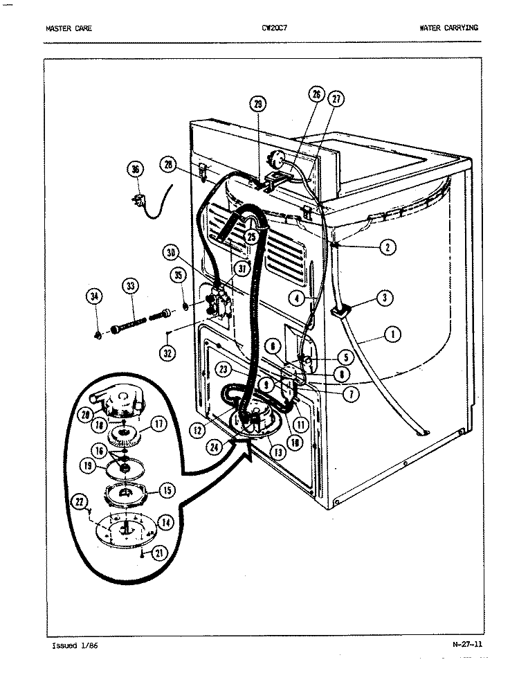 WATER CARRYING (ORIG. REV. A - B) Diagram and Parts List for CW20C7A  Crosley Washer
