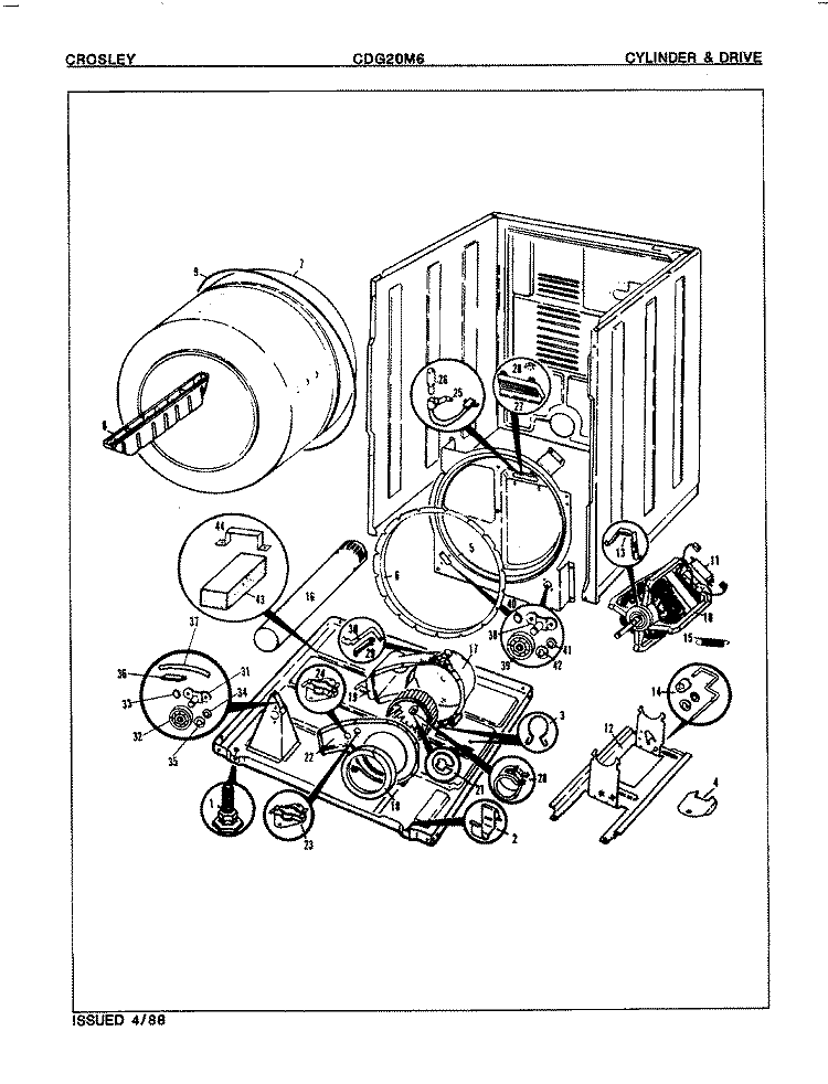 CYLINDER & DRIVE (ORIG - REV.A) Diagram and Parts List for CDG20M6H  Crosley Dryer