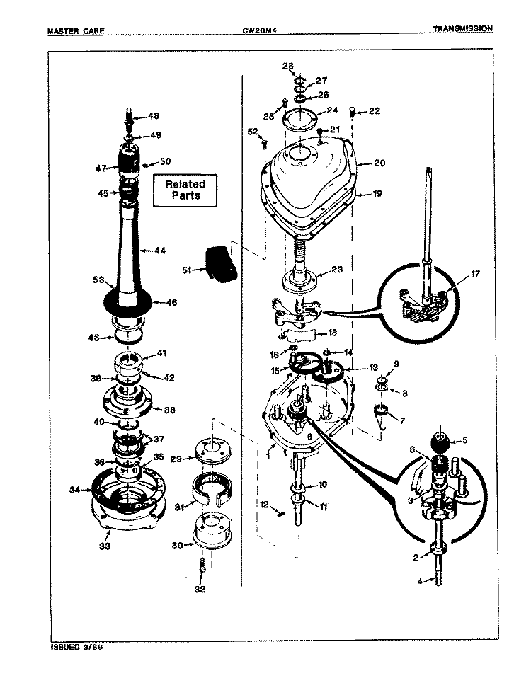 TRANSMISSION (ORIG. REV. A) Diagram and Parts List for CW20M4A  Crosley Washer