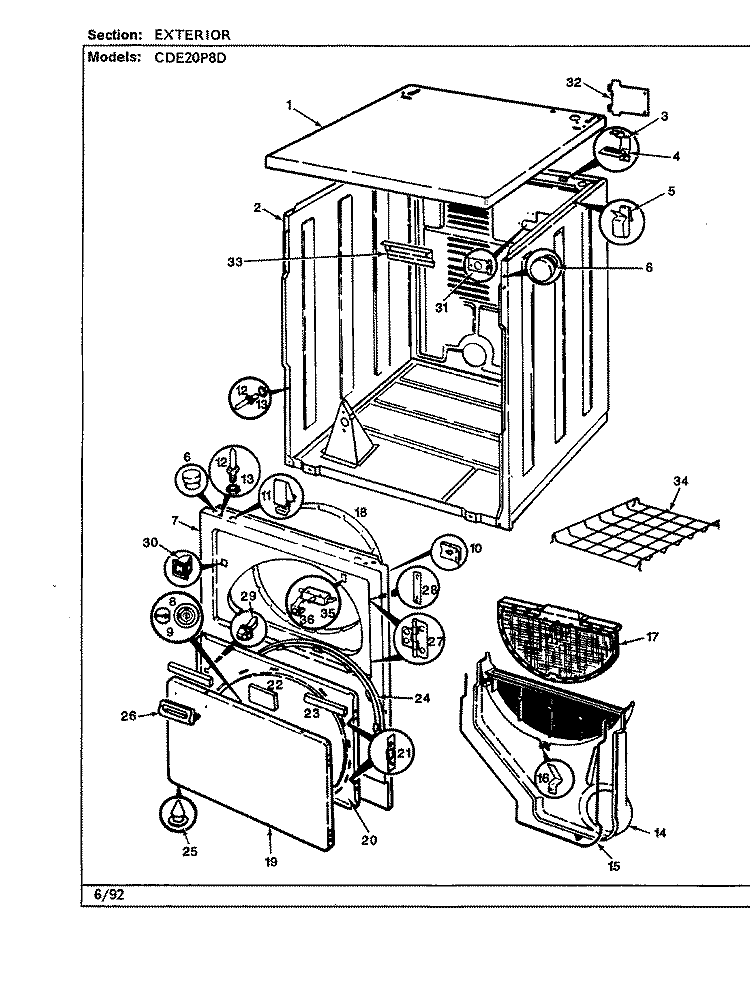 EXTERIOR (CDE20P8D) (ORIG. REV. B) Diagram and Parts List for CDE20P8D  Crosley Dryer