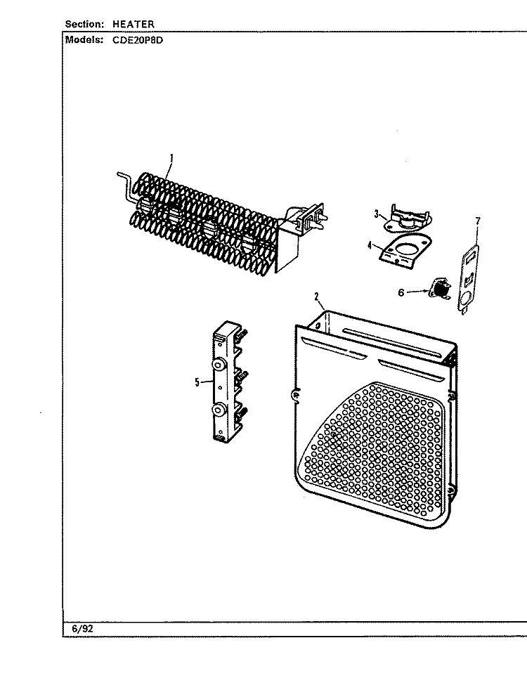 HEATER (CDE20P8D) (ORIG. REV. B) Diagram and Parts List for CDE20P8D  Crosley Dryer