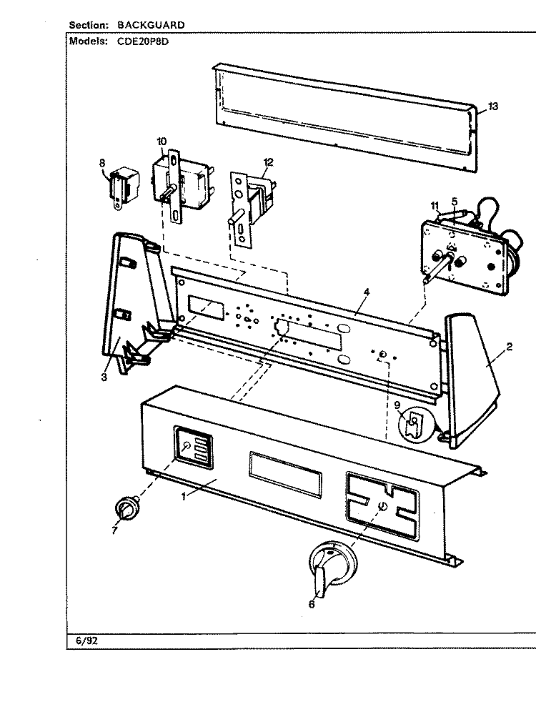 CONTROL PANEL (CDE20P8D) (ORIG. REV. B) Diagram and Parts List for CDE20P8D  Crosley Dryer