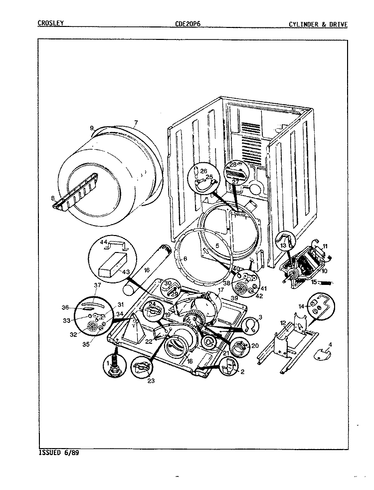 CYLINDER & DRIVE (ORIG. - REV. A - D) Diagram and Parts List for CDE20P6A  Crosley Dryer