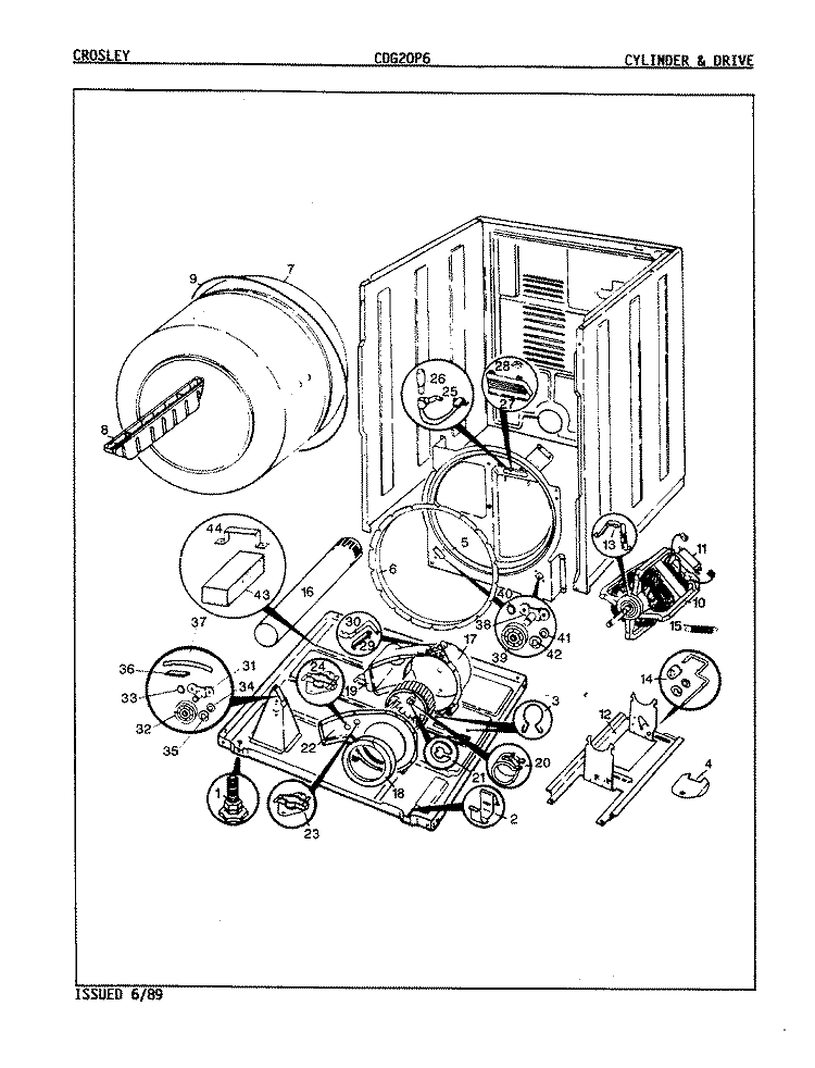 CYLINDER & DRIVE (ORIG. - REV. A - D) Diagram and Parts List for CDG20P6A  Crosley Dryer