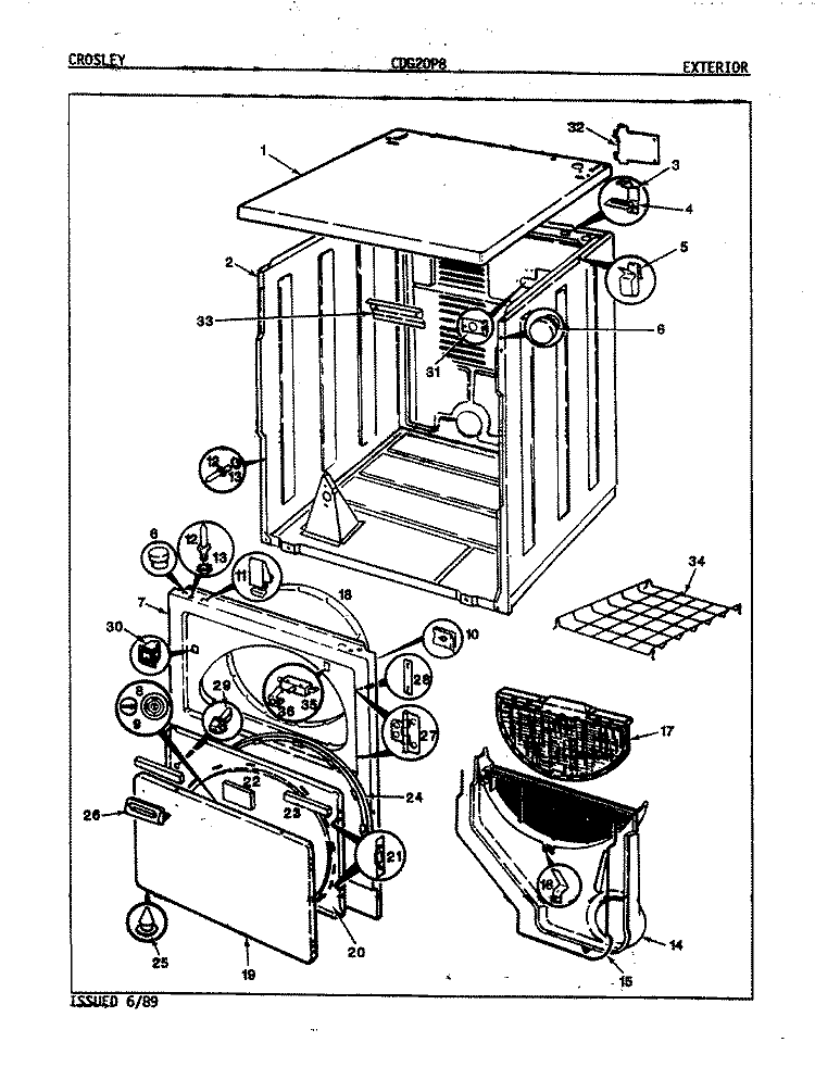EXTERIOR (ORIG. REV. A - D) Diagram and Parts List for CDG20P8W  Crosley Dryer
