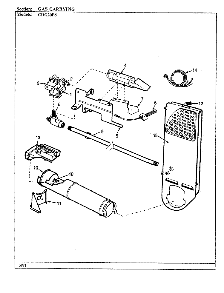 GAS CARRYING (ORIG. REV. A - D) Diagram and Parts List for CDG20P8A  Crosley Dryer