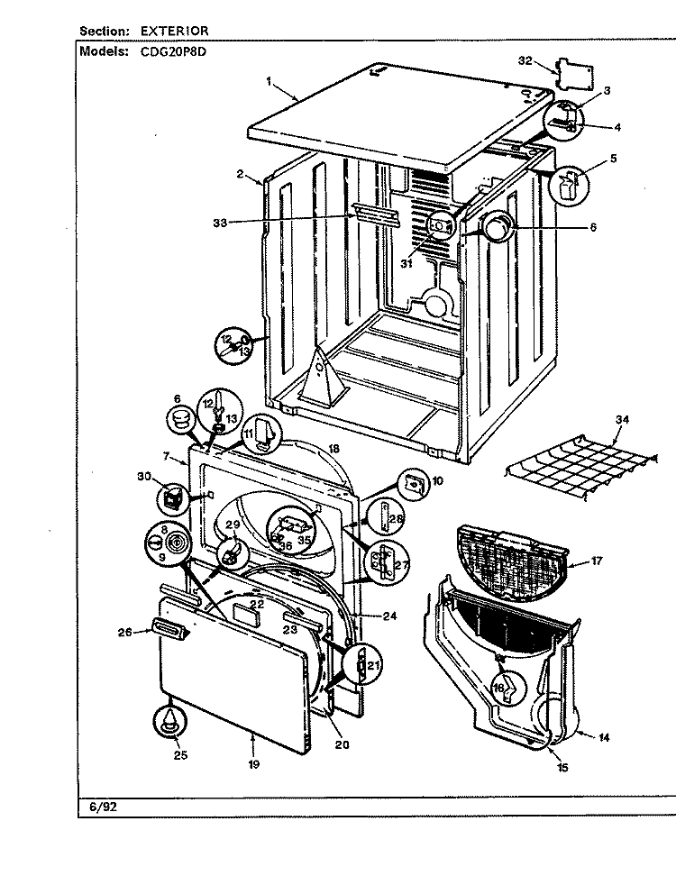 EXTERIOR (CDG20P8D) Diagram and Parts List for CDG20P8D  Crosley Dryer