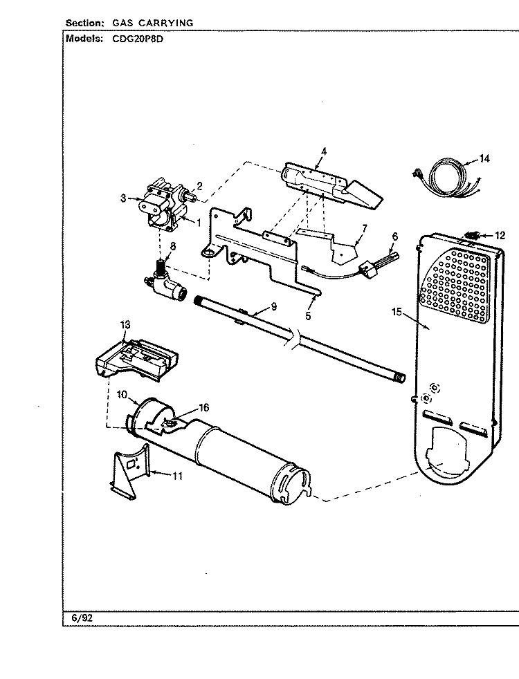 GAS CARRYING (CDG20P8D) Diagram and Parts List for CDG20P8D  Crosley Dryer