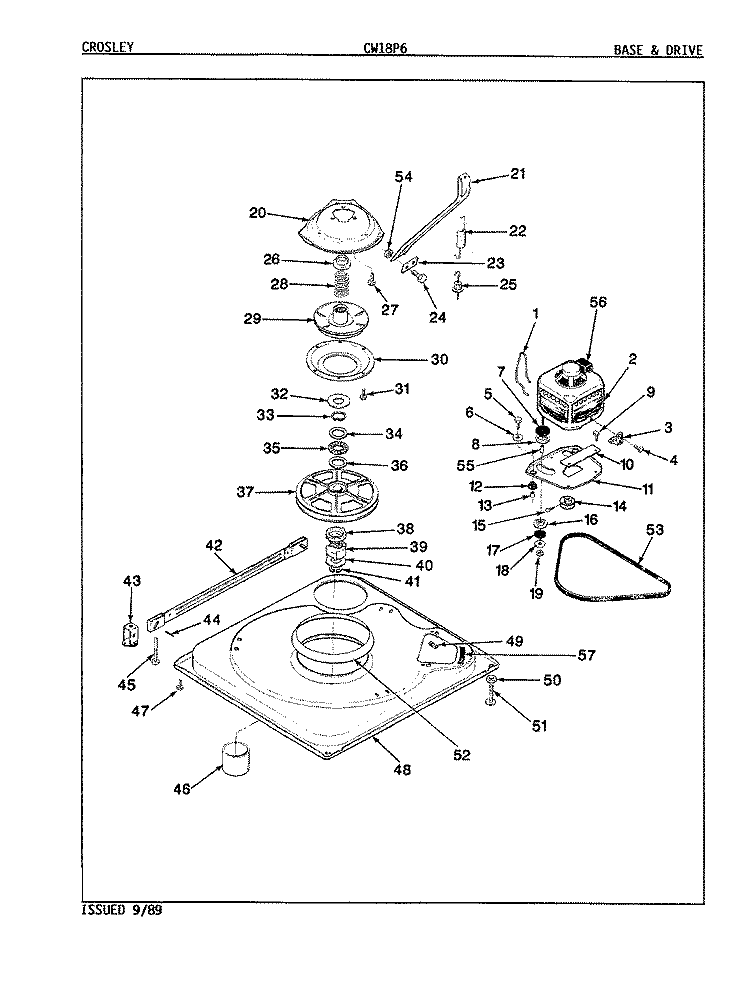 BASE & DRIVE (REV. H - M) Diagram and Parts List for CW18P6H  Crosley Washer