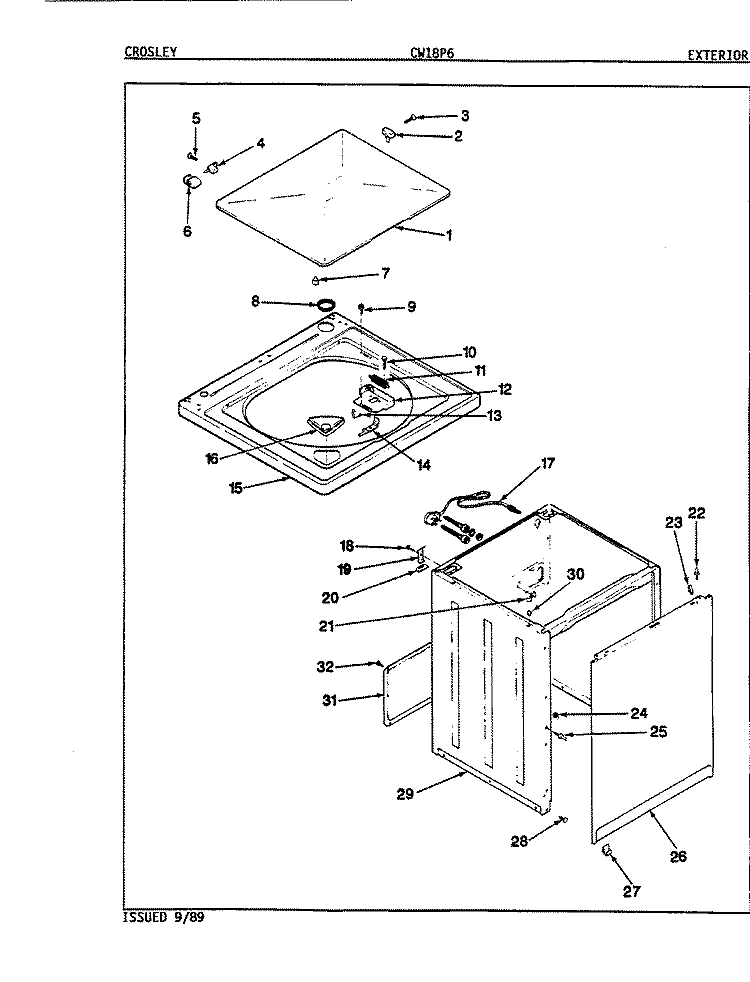 EXTERIOR (REV. E - G) Diagram and Parts List for CW18P6W  Crosley Washer