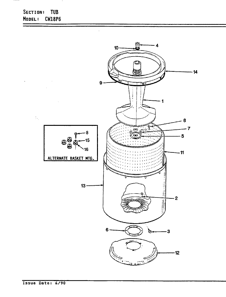 TUB (REV. E - G) Diagram and Parts List for CW18P6H  Crosley Washer