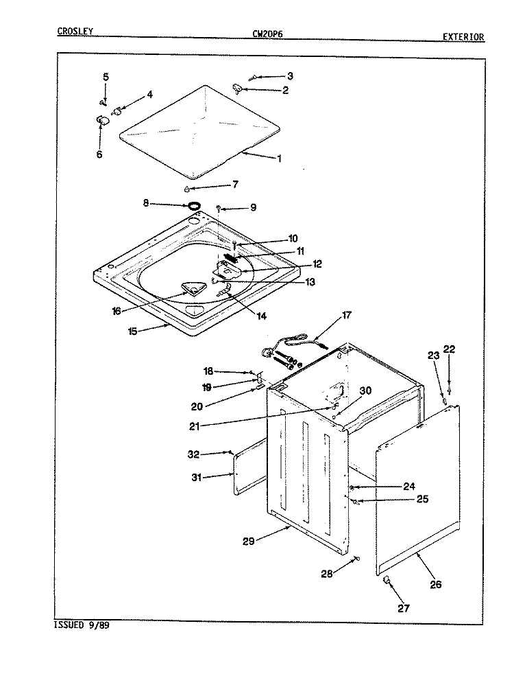 EXTERIOR (REV. E - H) Diagram and Parts List for CW20P6W  Crosley Washer