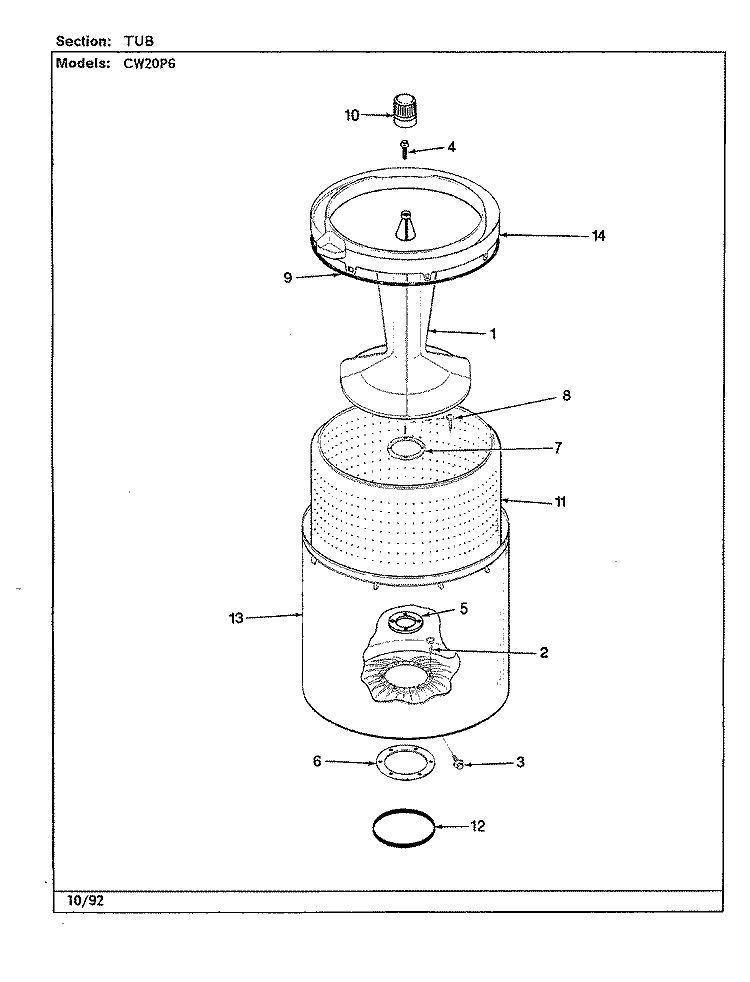 TUB (REV. J - N) Diagram and Parts List for CW20P6A  Crosley Washer