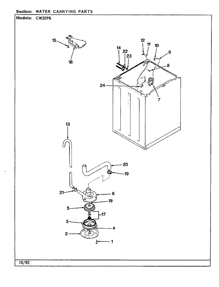WATER CARRYING (REV. J - N) Diagram and Parts List for CW20P6A  Crosley Washer