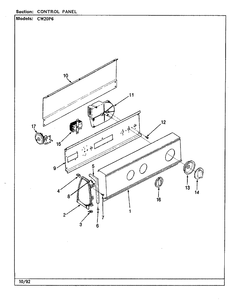 CONTROL PANEL (REV. J - N) Diagram and Parts List for CW20P6A  Crosley Washer