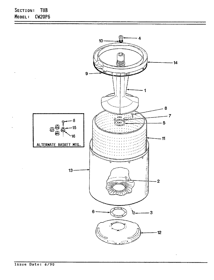 TUB (ORIG. REV. A - D) Diagram and Parts List for CW20P6A  Crosley Washer