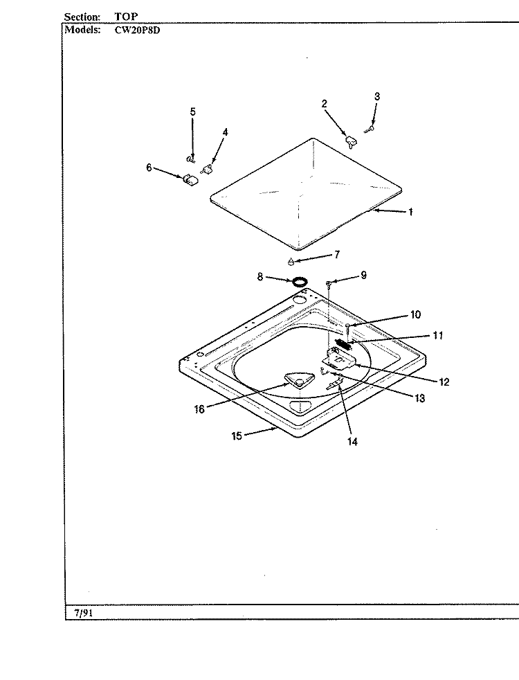 TOP (CW20P8D) Diagram and Parts List for CW20P8D  Crosley Washer