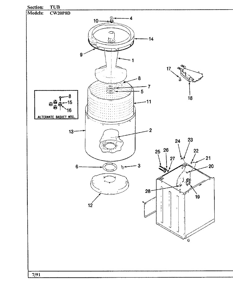 TUB (CW20P8D) Diagram and Parts List for CW20P8D  Crosley Washer