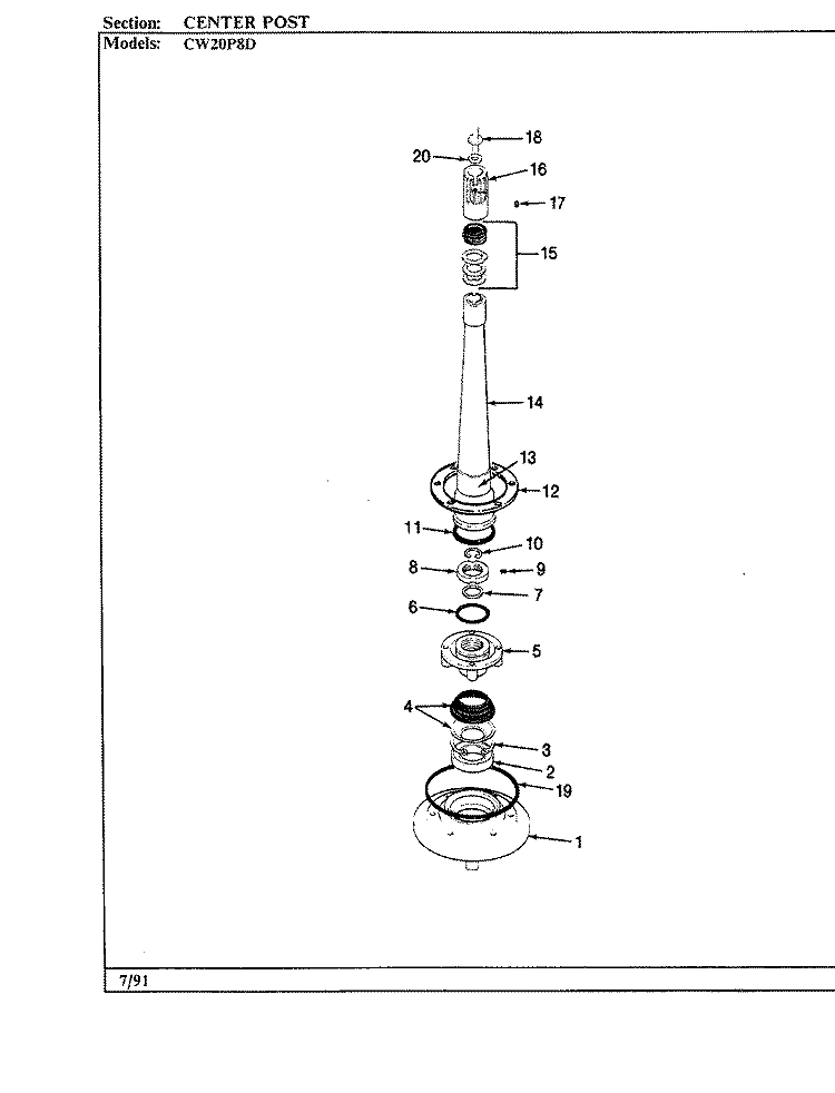 CENTER POST (CW20P8D) Diagram and Parts List for CW20P8D  Crosley Washer