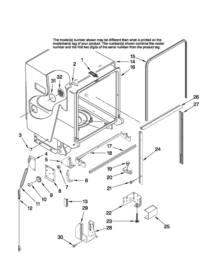 Tub And Frame Parts Diagram and Parts List for JDB1275AWF44  Jenn-Air Dishwasher