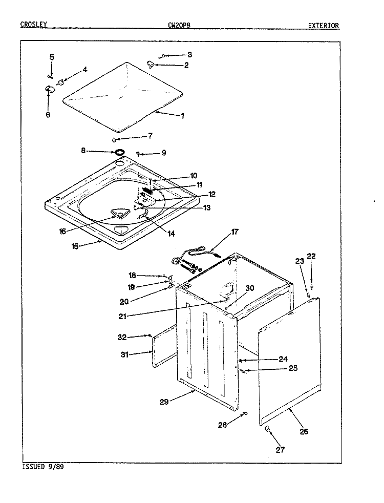 EXTERIOR (ORIG. REV. E - J) Diagram and Parts List for CW20P8W  Crosley Washer