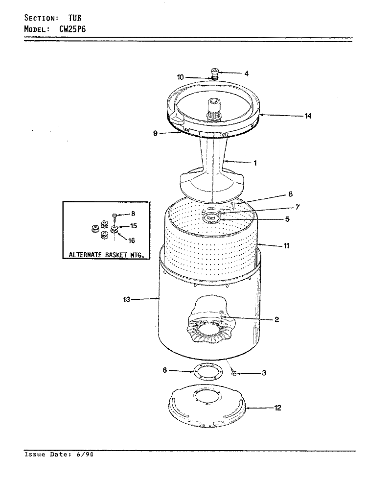 TUB (ORIG. REV. A - D) Diagram and Parts List for CW25P6A  Amana Washer