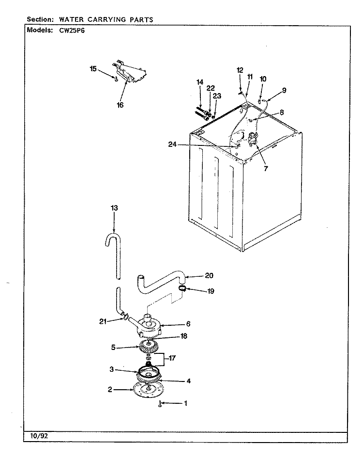 WATER CARRYING (REV. F - K) Diagram and Parts List for CW25P6A  Amana Washer