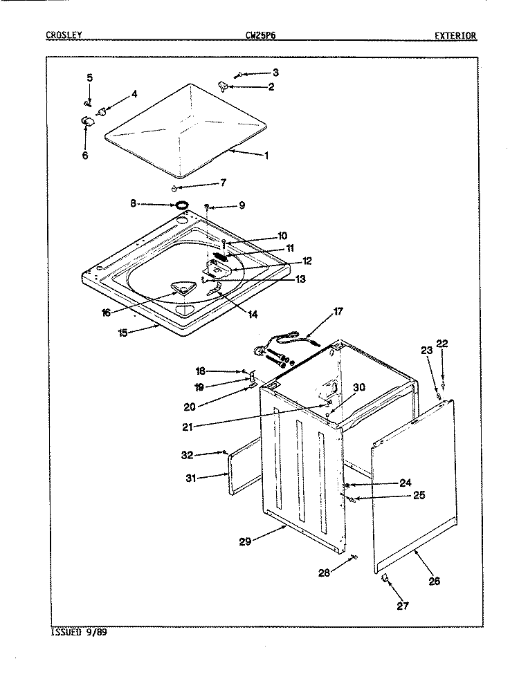 EXTERIOR (REV. E) Diagram and Parts List for CW25P6W  Amana Washer