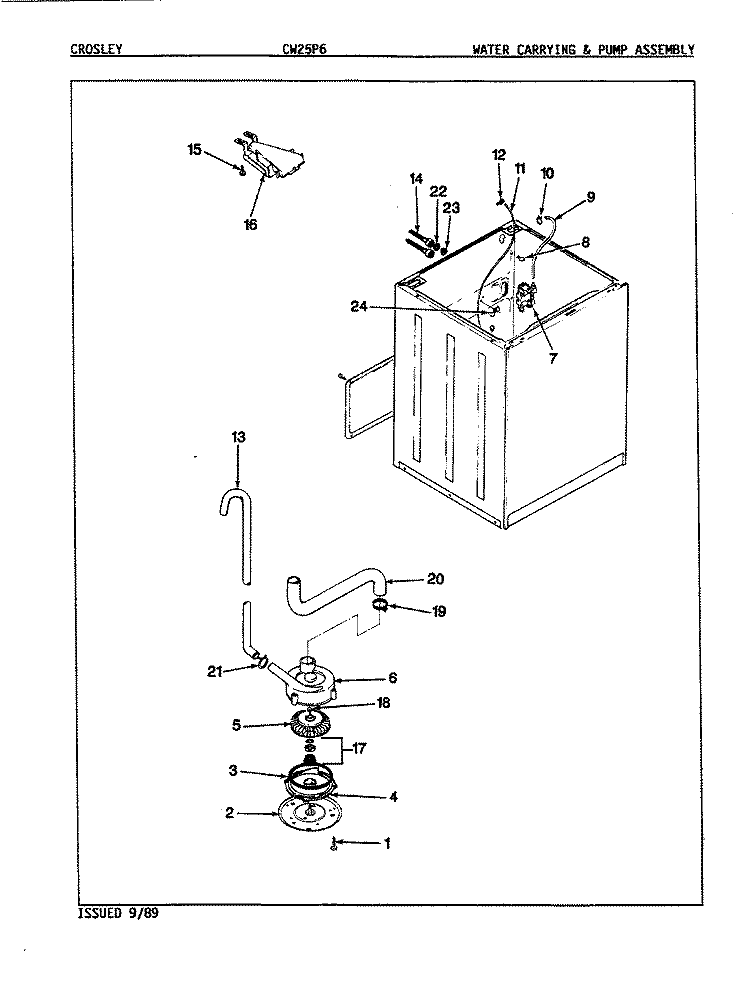 WATER CARRYING & PUMP ASSY (REV. E) Diagram and Parts List for CW25P6A  Amana Washer
