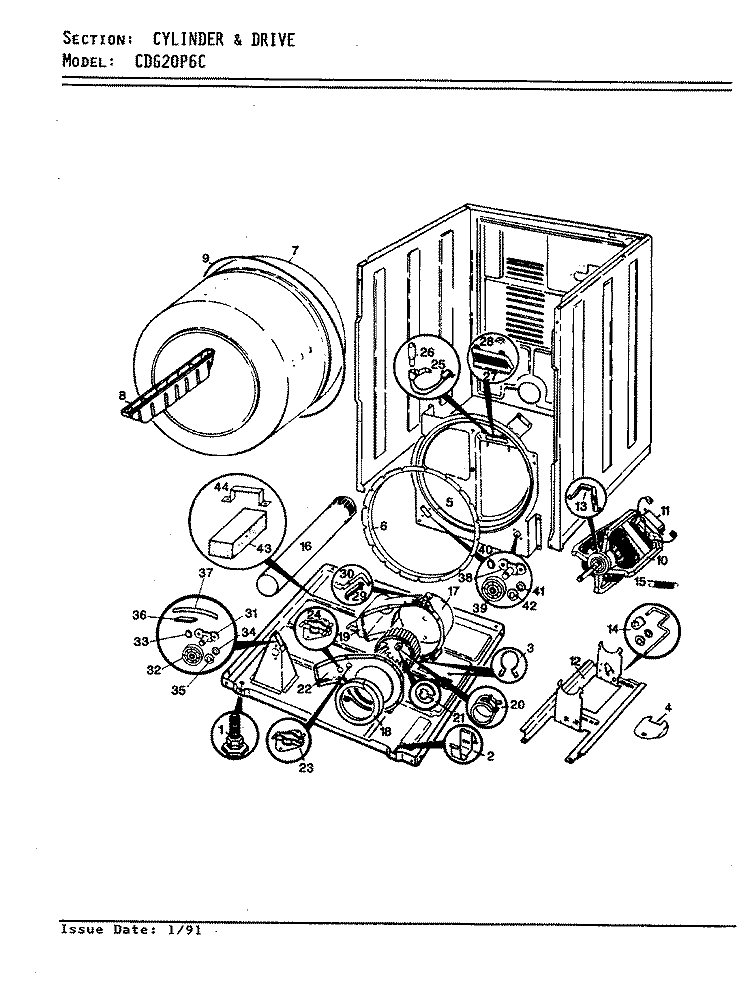 CYLINDER & DRIVE Diagram and Parts List for CDG20P6HC  Crosley Dryer