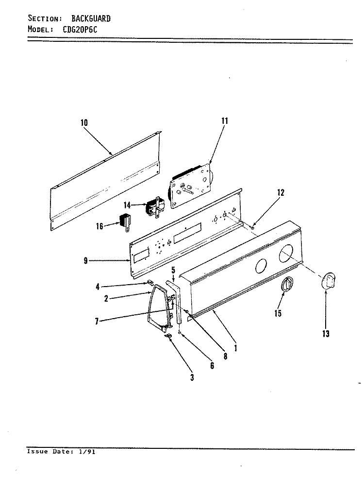 CONTROL PANEL Diagram and Parts List for CDG20P6HC  Crosley Dryer