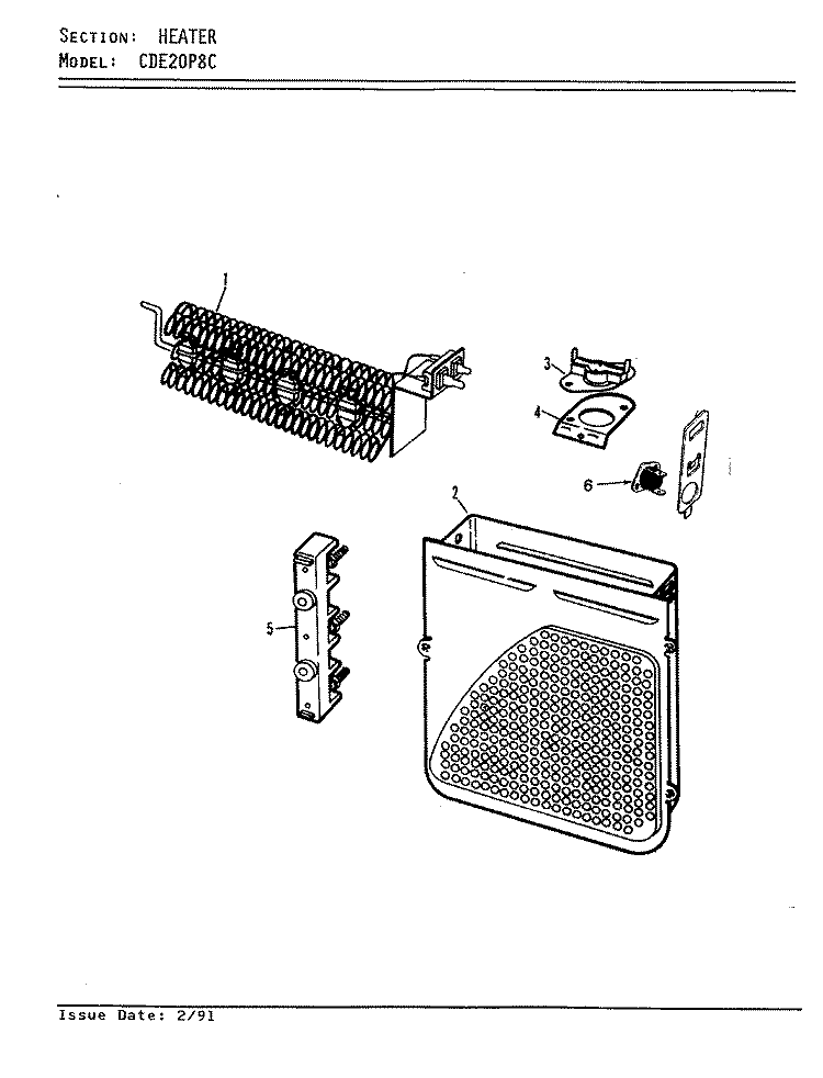 HEATER Diagram and Parts List for CDE20P8WC  Crosley Dryer