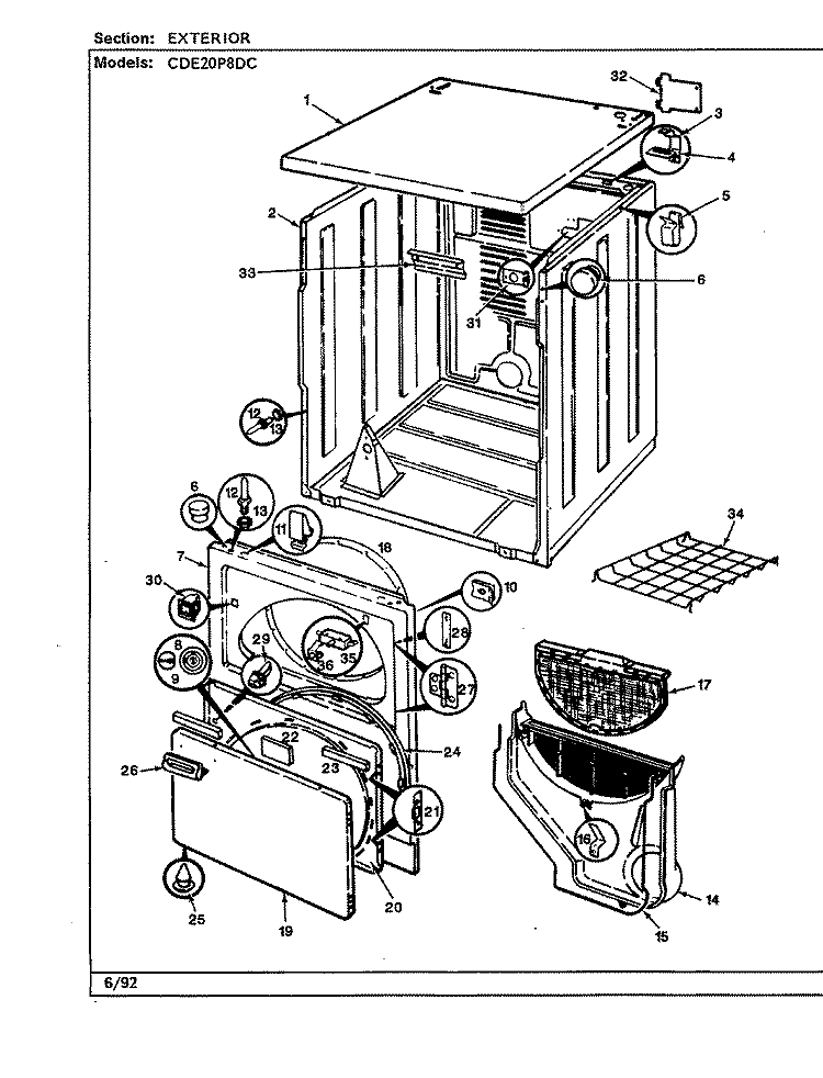EXTERIOR (CDE20P8DC) Diagram and Parts List for CDE20P8DC  Crosley Dryer