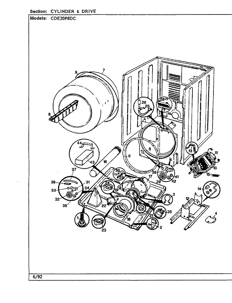 CYLINDER & DRIVE (CDE20P8DC) Diagram and Parts List for CDE20P8DC  Crosley Dryer