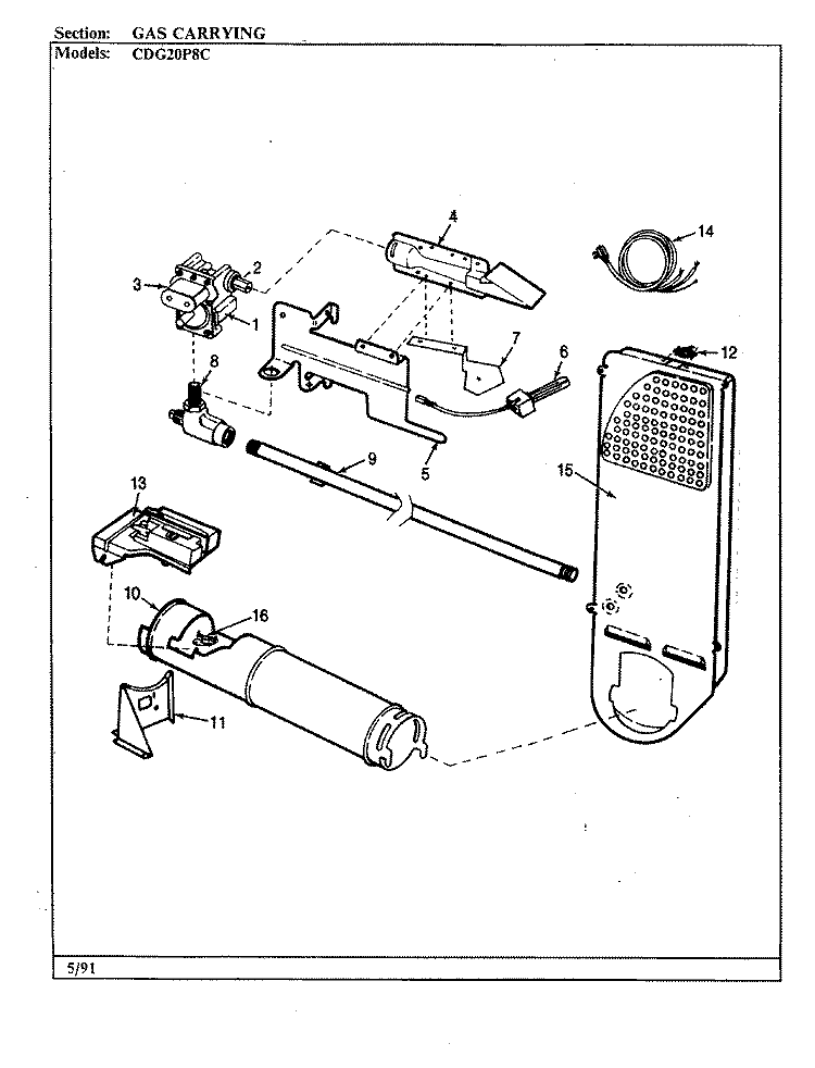 GAS CARRYING Diagram and Parts List for CDG20P8AC  Crosley Dryer